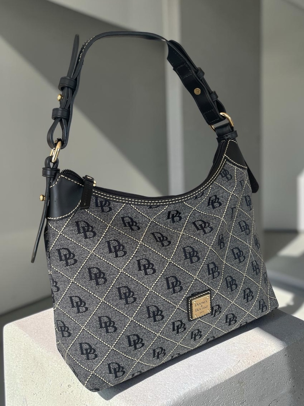 Dooney & Bourke Signature Jacquard Black Leather Shoulder Bag NWOT